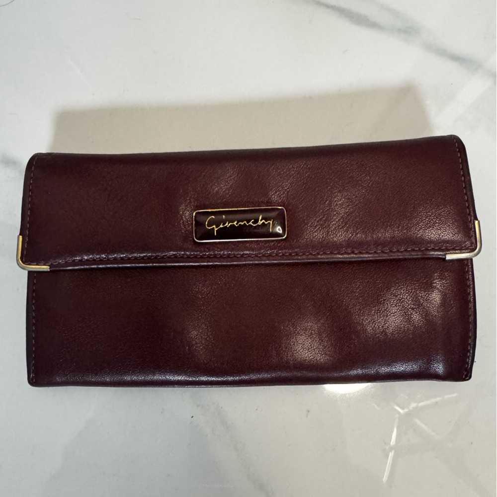 Givenchy Vintage Burgundy Leather Wallet with Gold Detail